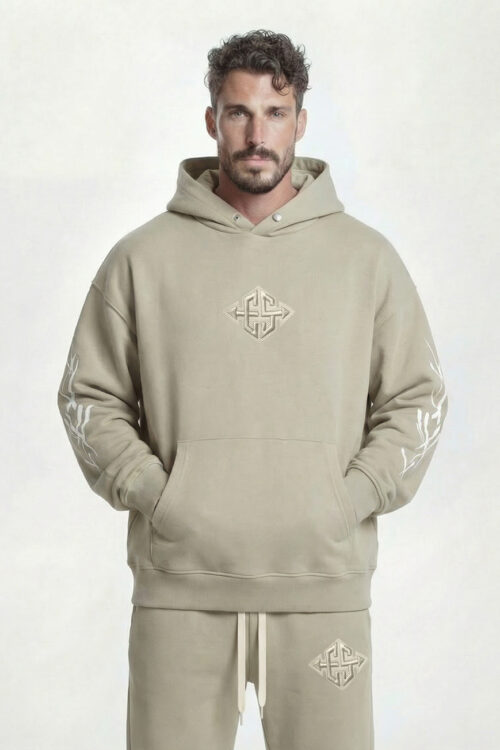 Fractured X Hoodie Beige